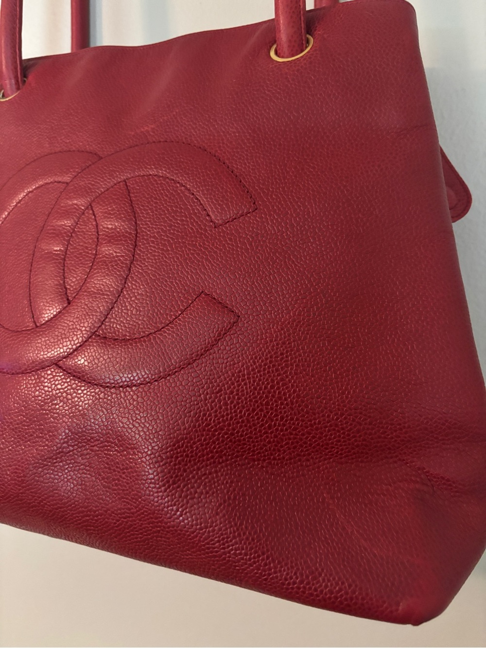 CHANEL Red Caviar Leather Shoulder Bag with Gold CC Charm Vintage COCO - Picture 5 of 16